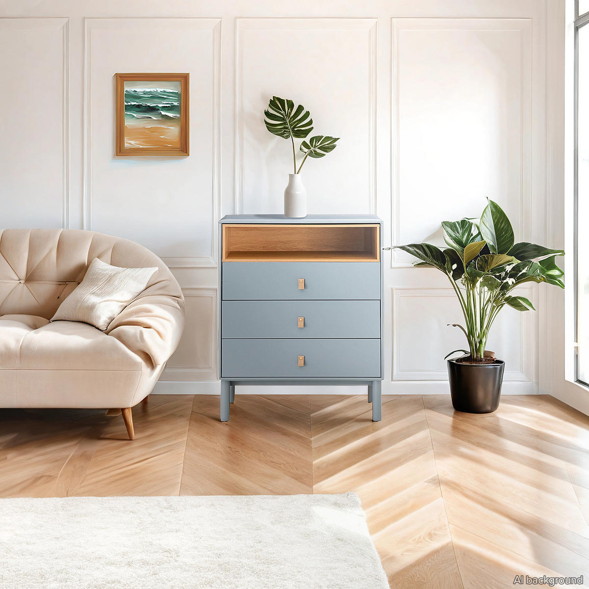 KOMMODE - MDF / Spanplatte - Blaugrau/Braun, Holz/Holzwerkstoff (80/100/40cm) - home24