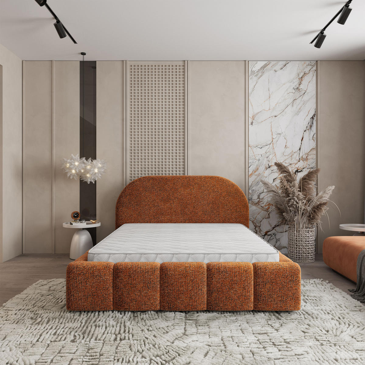 POLSTERBETT FLUSSO 200x200 cm mit Bettkästen - Orange - Orange, Holz (200/200cm) - MASSENO