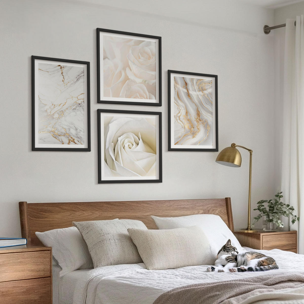 WANDBILDER 4er-Set - 50x50 cm & 40x60 cm Schwarzer Rahmen - Elegante Marmormuster - Schwarz, Kunststoff (50/50cm) - ArtPrintCave