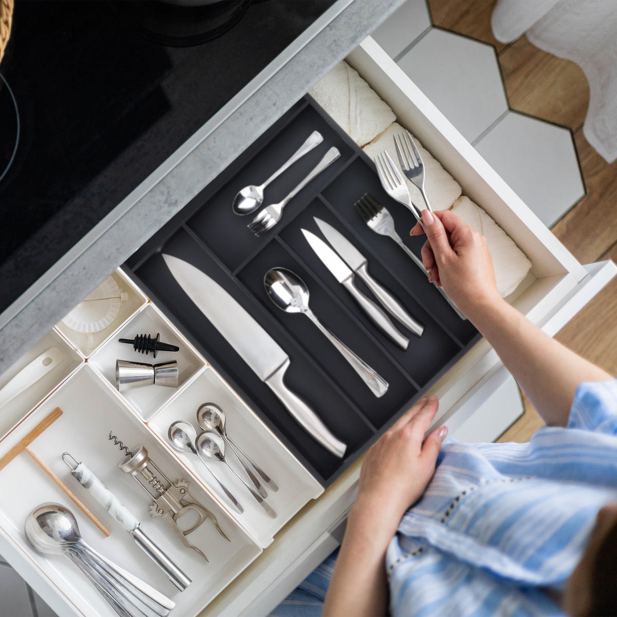 BESTECKKASTEN - Schwarz, Holz/Holzwerkstoff (43/5/30.5cm) - Relaxdays