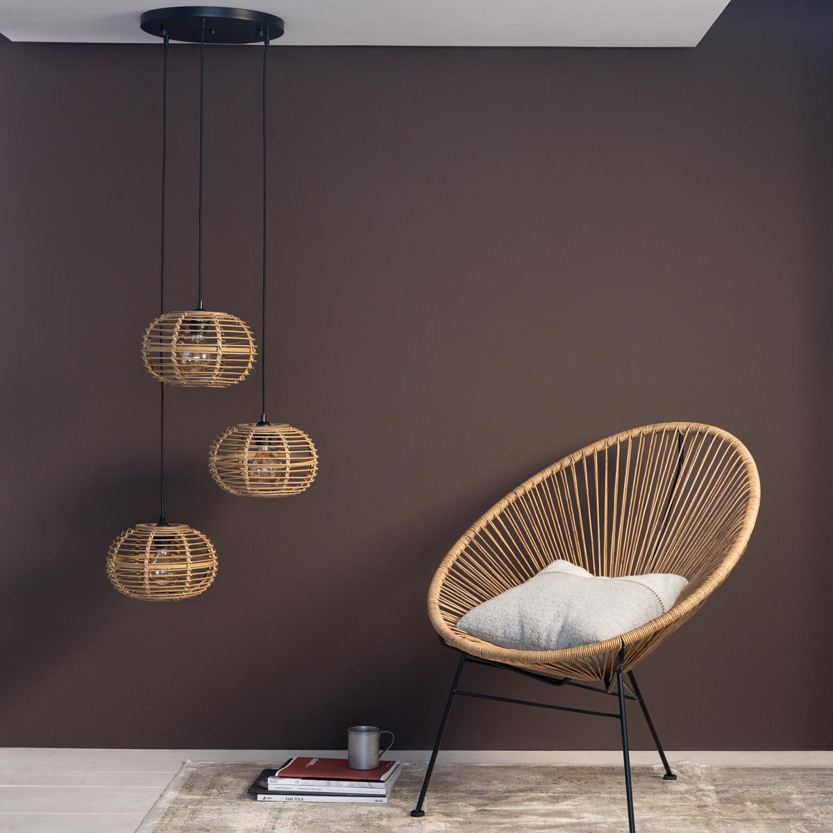 PENDELLEUCHTE Woodball 99885/06 - Schwarz, Holz (57/57/141.5cm) - Brilliant