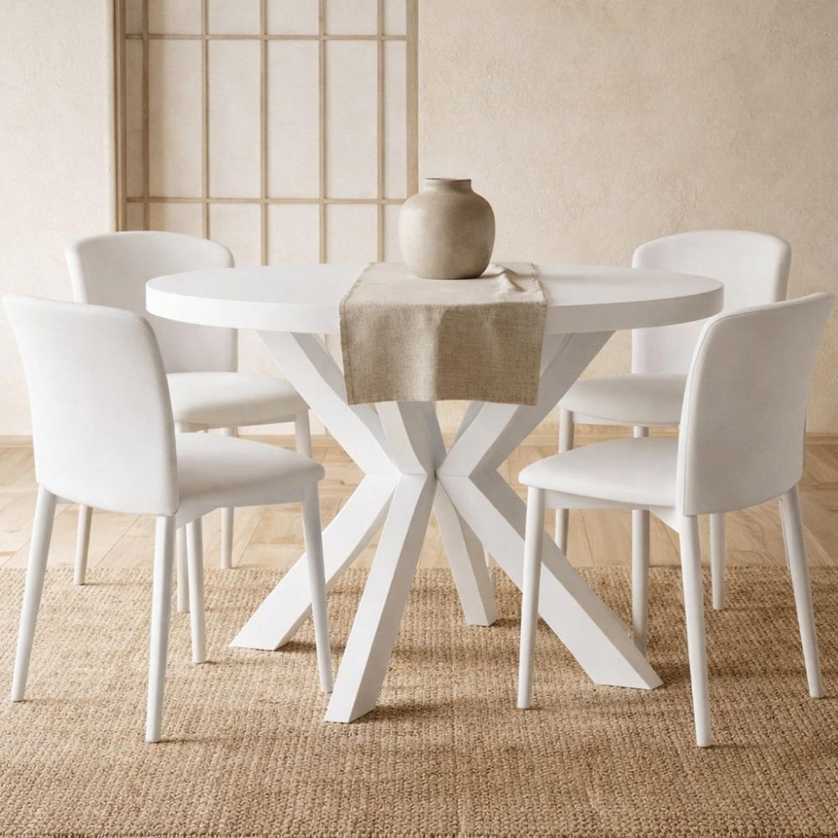 ESSTISCH RAL mit Holzbeinen, Durchmesser: 120 / 220 cm Weiß - Weiß, Holz (120/220/77cm) - Dekori_Interiors