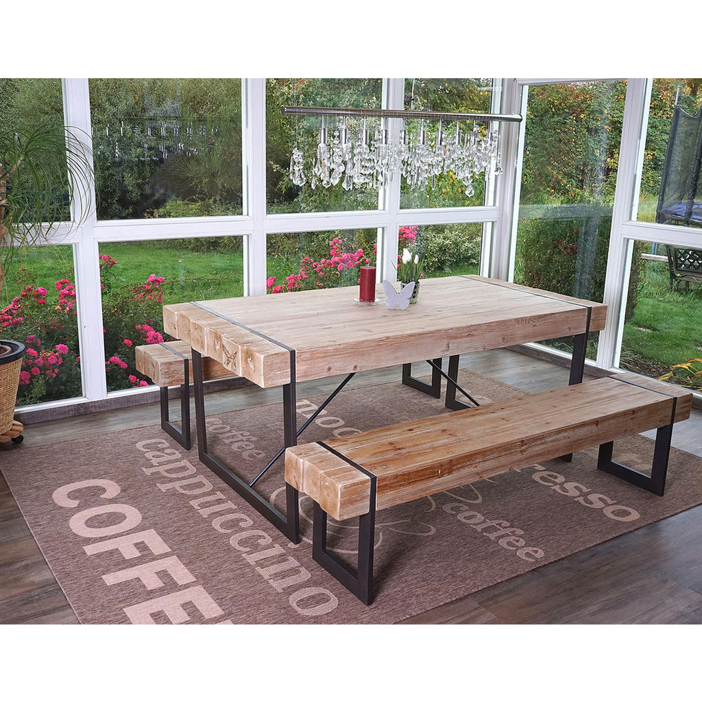 Thumbnail - MCW Esszimmergarnitur, Braun, Holz, 200x80x90 cm, Esszimmer, Bänke, Tisch- & Eckbankgruppen