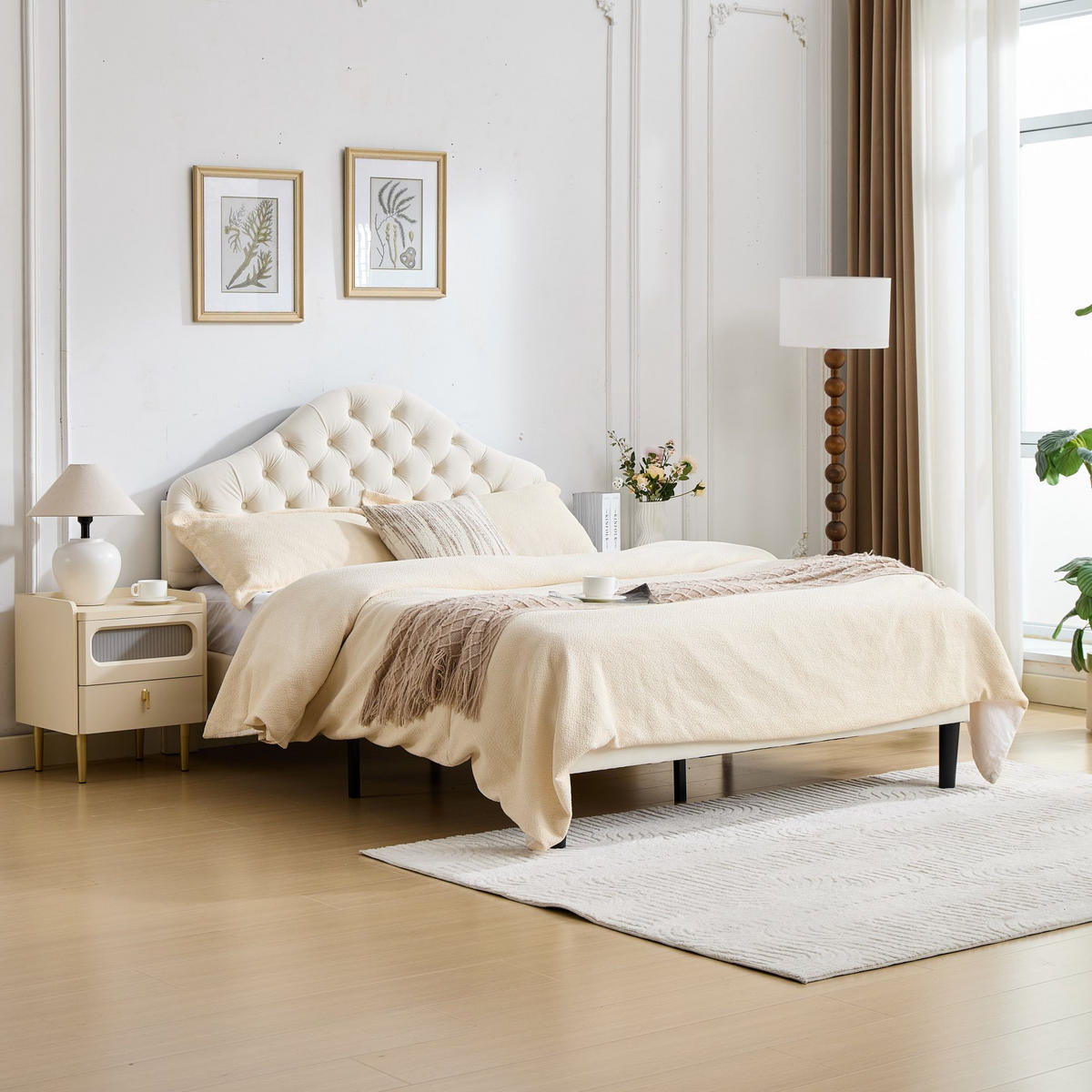 POLSTERBETT 140/200 cm DE-32939 mit verstellbarem Kopfteil Beige - Beige, Metall (140/200cm) - ComfortXL