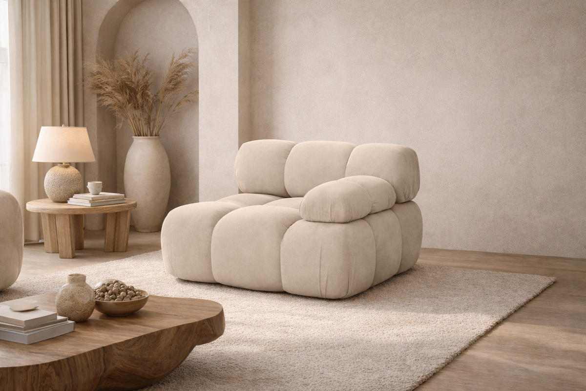 MODUL Seitlich, Für Modulares System, Stoff Salvador, Beige, Rechts, Selia - Beige, Holz (95/70/95cm) - Kaiser Möbel