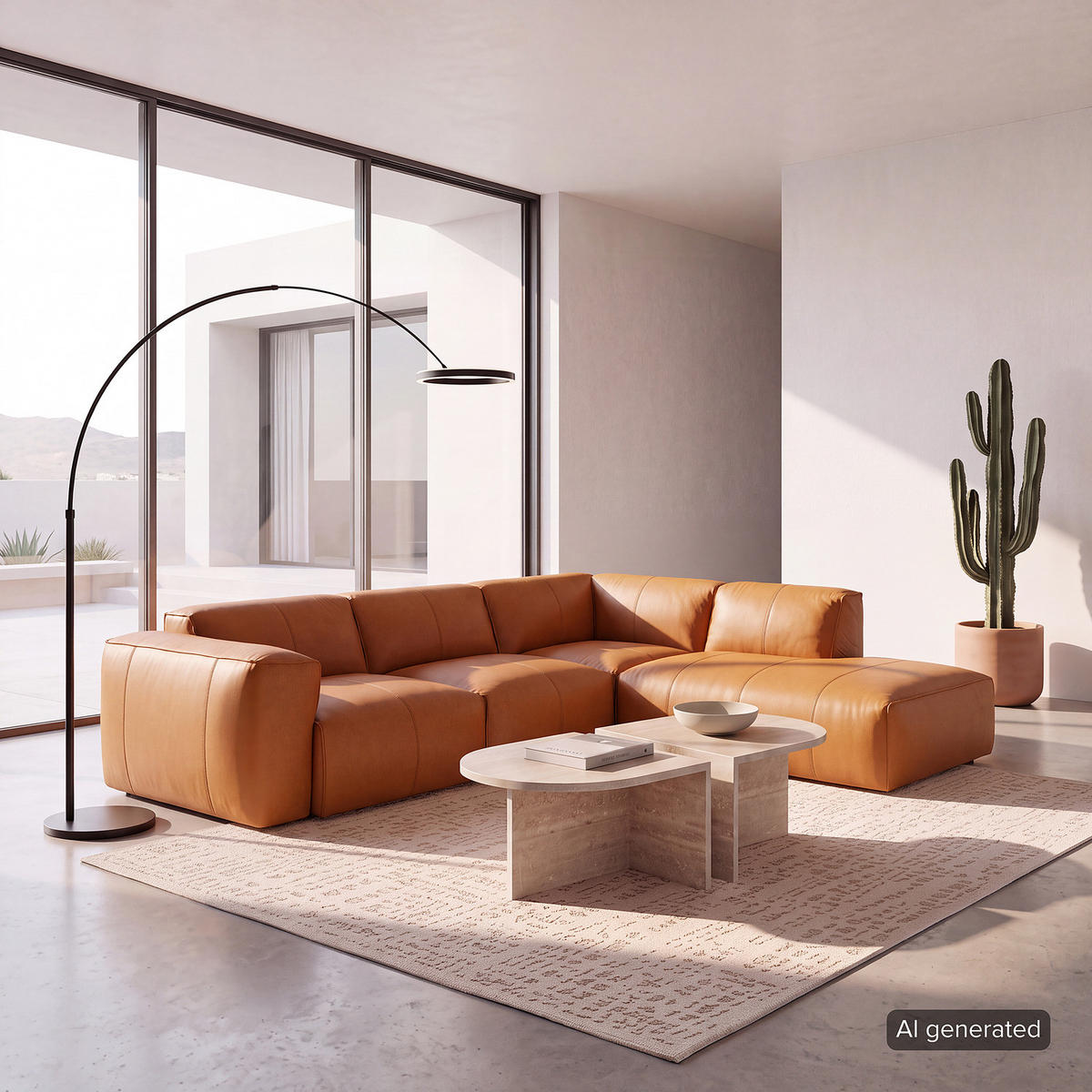 3-SITZER ECKSOFA mit Recamiere - Cognac/Schwarz, Leder/Kunststoff (295/231cm) - home24