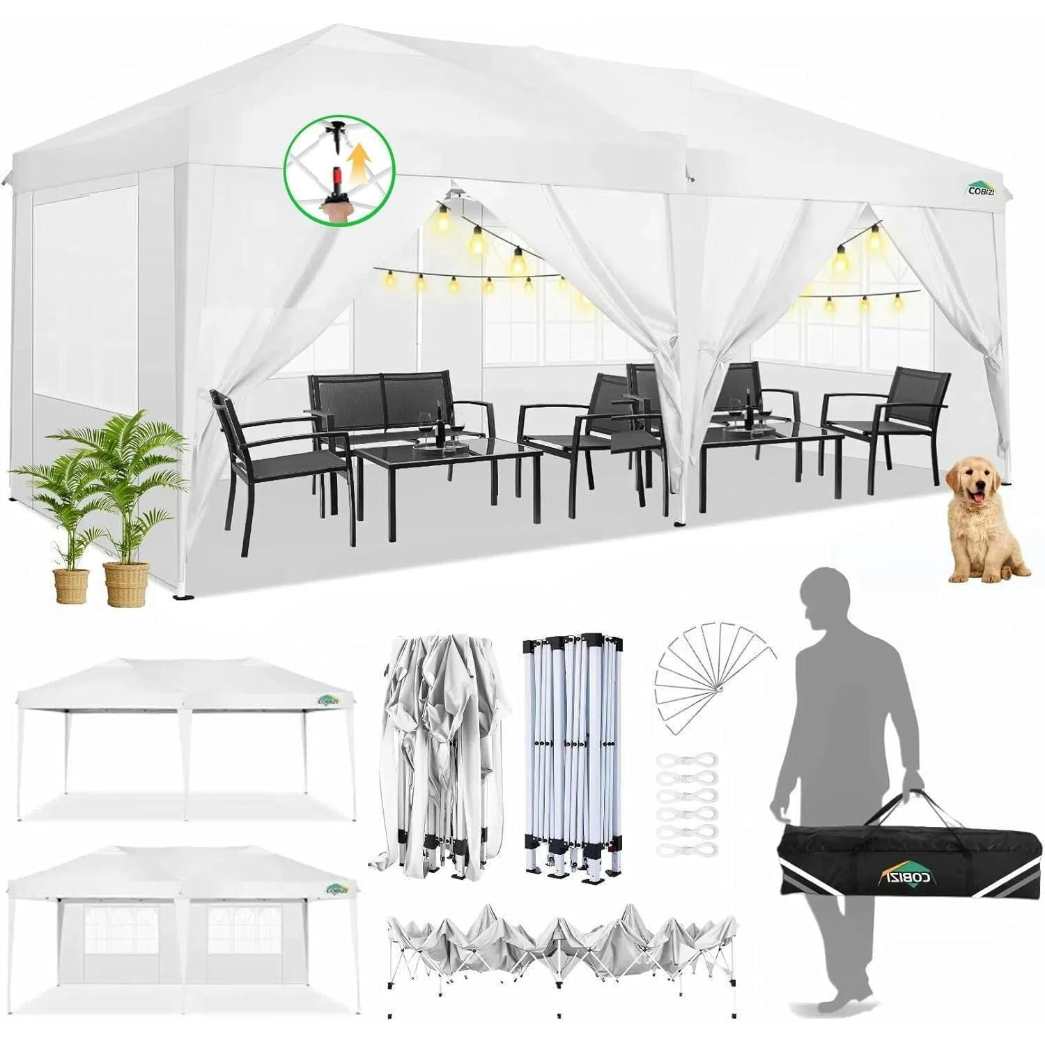 POP-UP Faltpavillon 3 x 6 m weiß mit 6 Seitenteilen - Weiß, Textil (300/274/600cm)