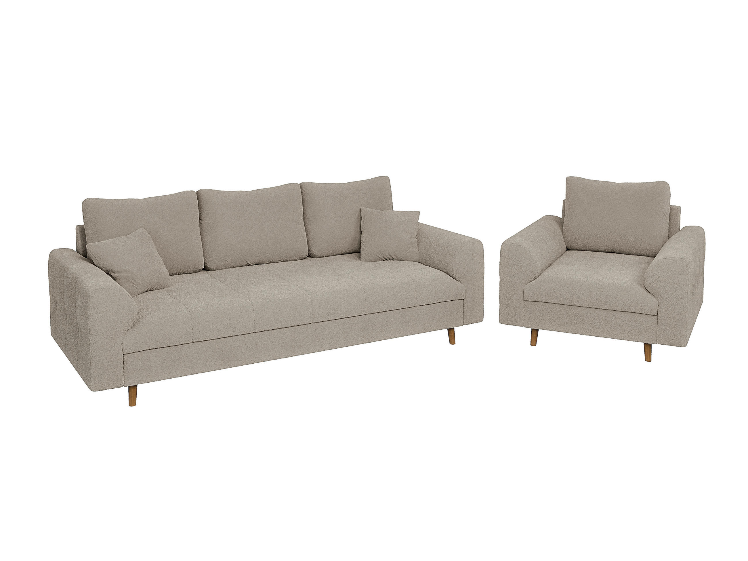 SITZGARNITUR 3+1 Henrik Beige Boucle - Beige/Braun, Holz/Textil (210/81/93cm) - S-Style Möbel