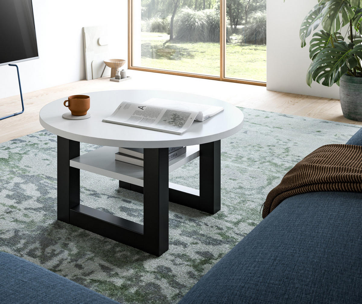 COUCHTISCH weiß, grau 75 cm, rund, Wohnzimmertisch mit Ablage - Weiß/Grau, Holzwerkstoff/Metall (75/75/42cm) - Inn.Furn