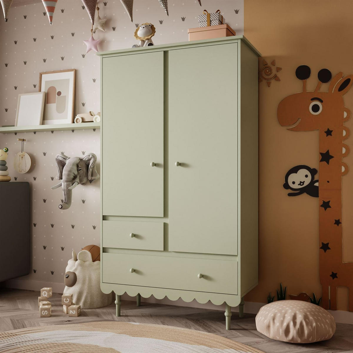 KLEIDERSCHRANK Zweitüriger BABUSHKA, Olivgrün - Olivgrün, Holzwerkstoff (104/183/50cm)