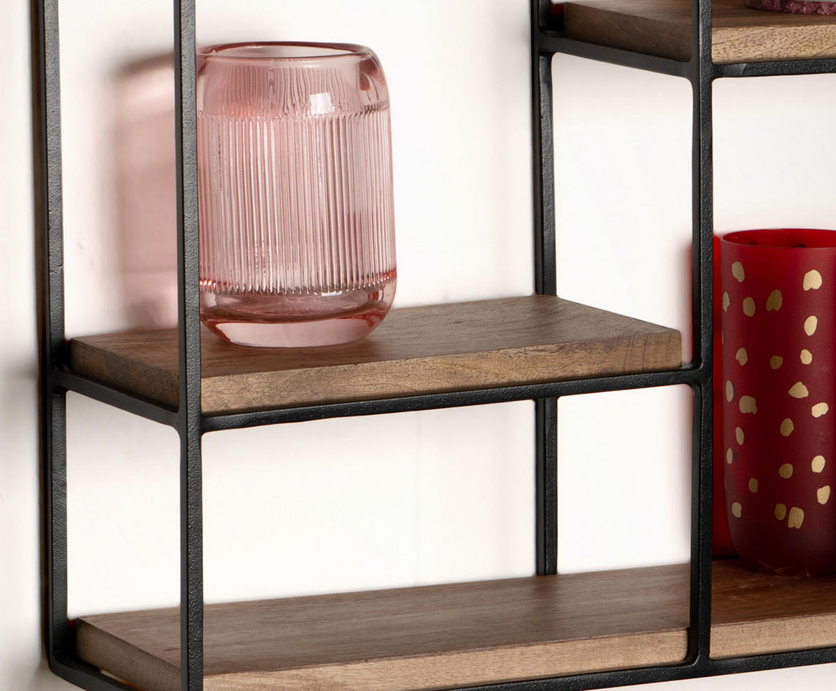 WANDREGAL Mango Massivholz Metall Industrial Stil 50x60x14 cm Hausform - Schwarz/Braun, Holz/Metall (50/60/14cm) - KADIMA DESIGN