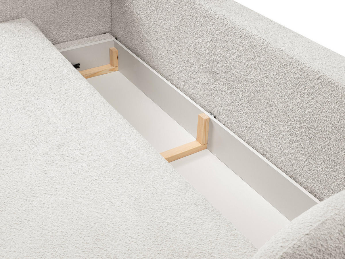 BETTSOFA AMICO Hellgrau Bucle-Stoff mit Schlaffunktion - Hellgrau, Holz (238/86.5/101cm) - MASSENO