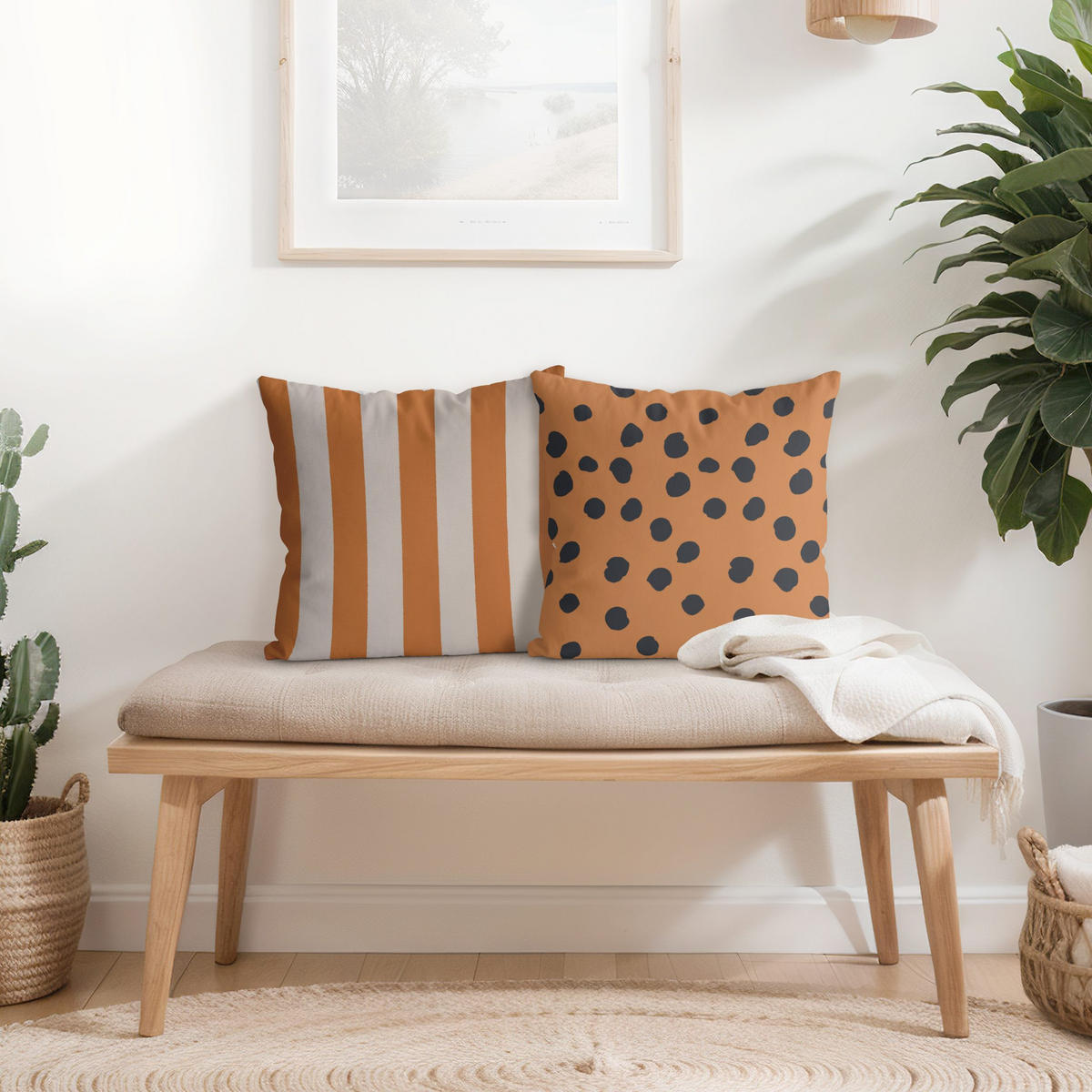 DEKOKISSEN 2er-Set Apricot Punkte und Streifen Duo 40/40 cm - Orange, Textil (40/40cm) - Bilderwelten