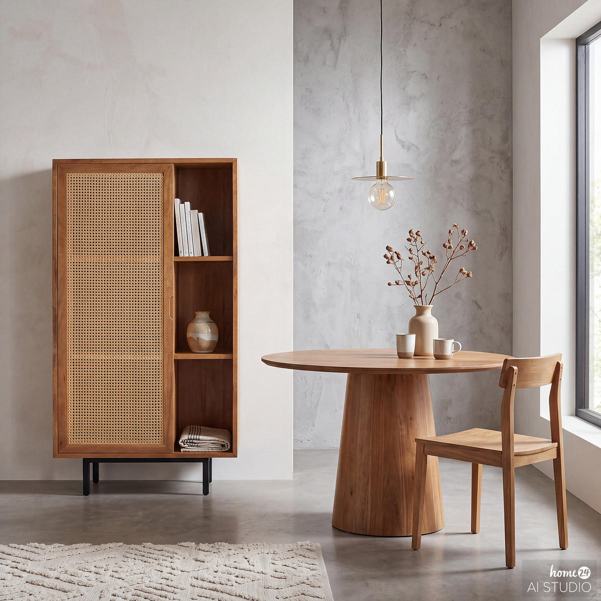 MASSIVES HIGHBOARD - Mango massiv / Wiener Geflecht - Mango / Beige - 80 cm - Braun, Naturmaterialien/Holz (80/150/40cm) - home24