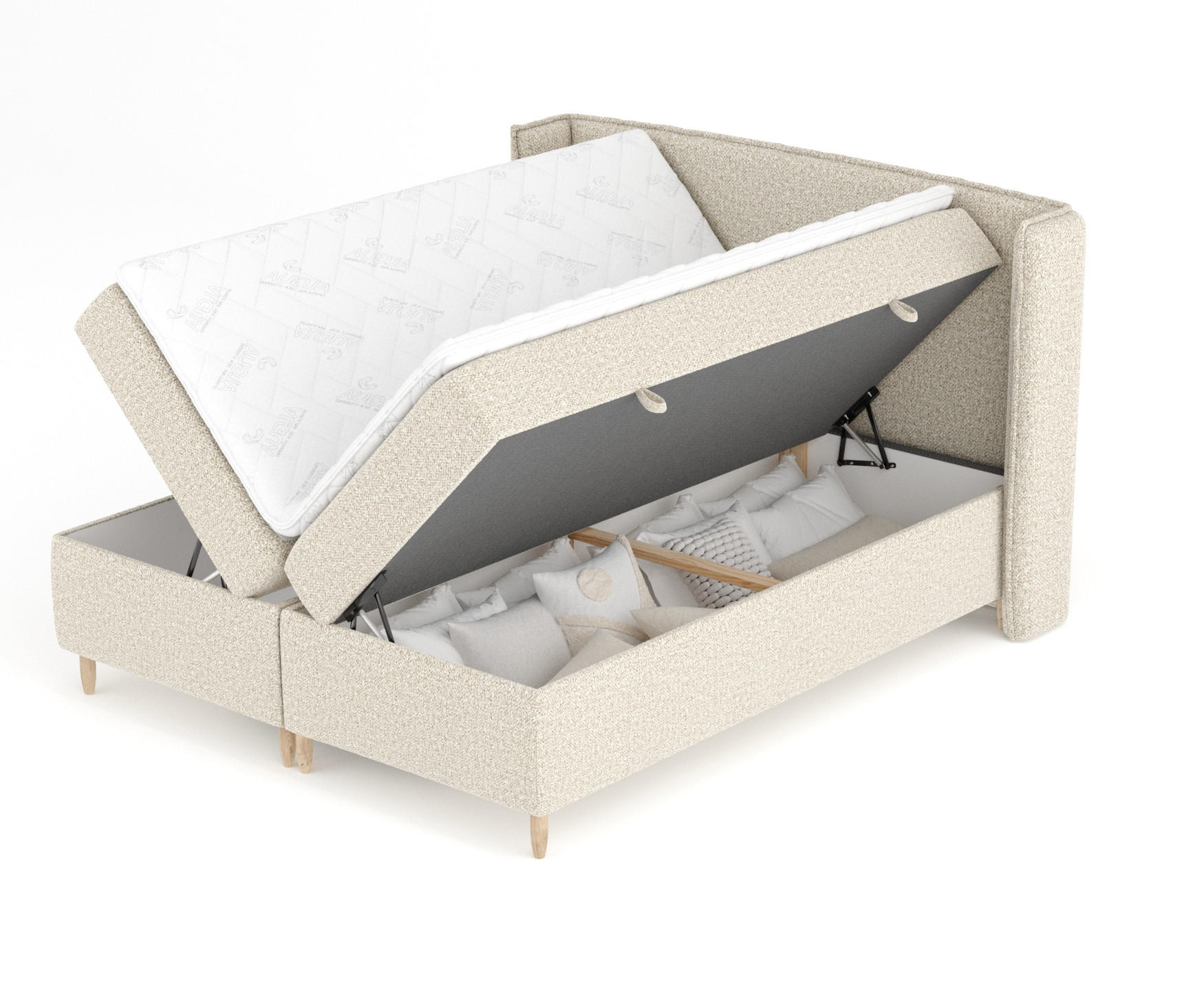 BOXSPRINGBETT Segni Beige 180/200 cm mit Matratze und Topper - Beige/Naturfarben, Holz/Holzwerkstoff (180/200cm) - Maison de Reve