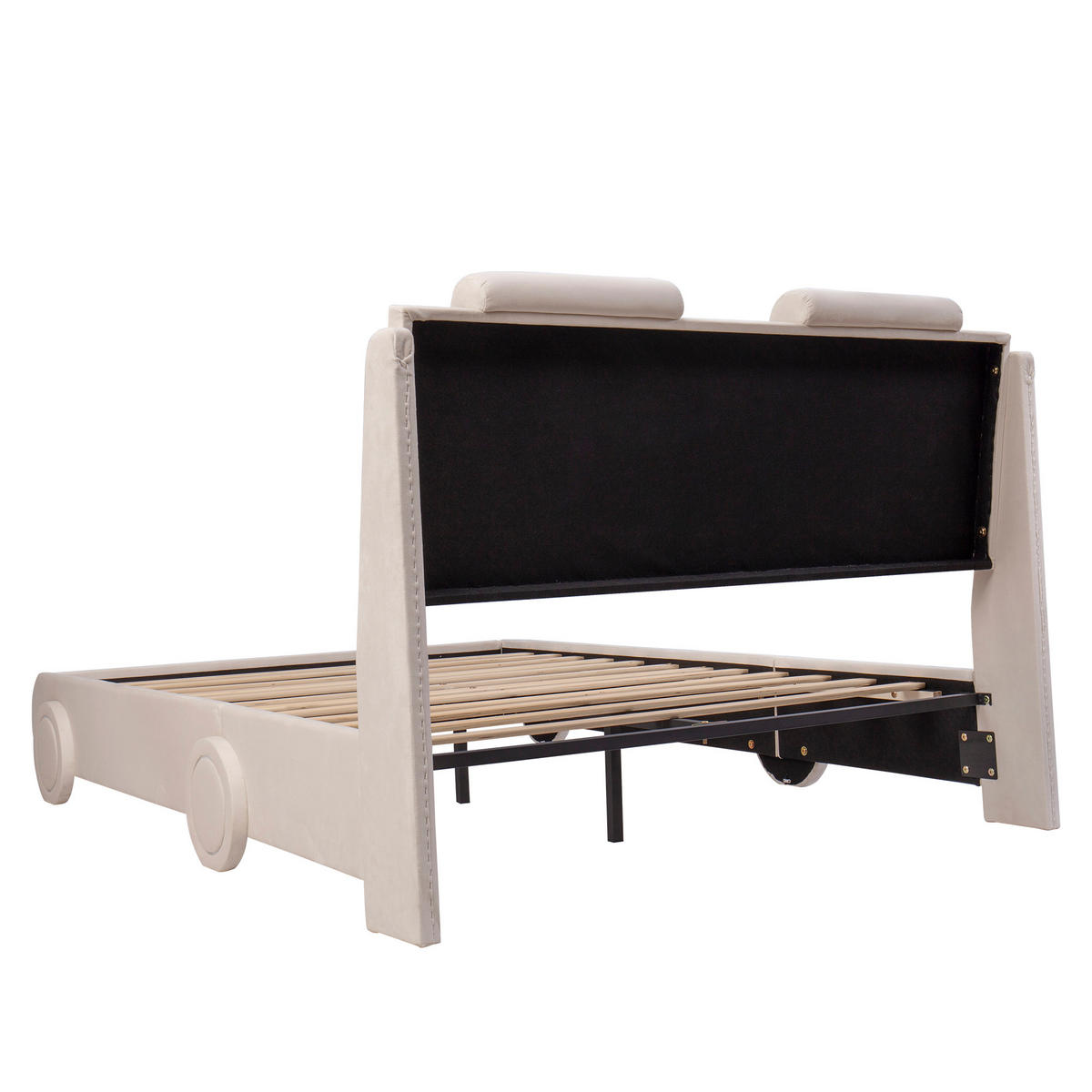 AUTOBETT 140/200 cm mit LED-Rädern, DE-41742, in Cremeweiß - Beige, Holz (140/200cm) - ComfortXL