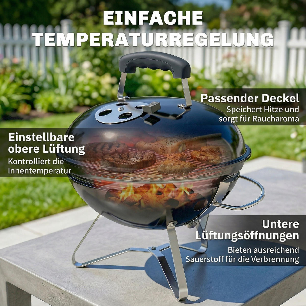 KUGELGRILL Metall Edelstahl Schwarz - Schwarz, Metall (41/44/41cm) - Outsunny