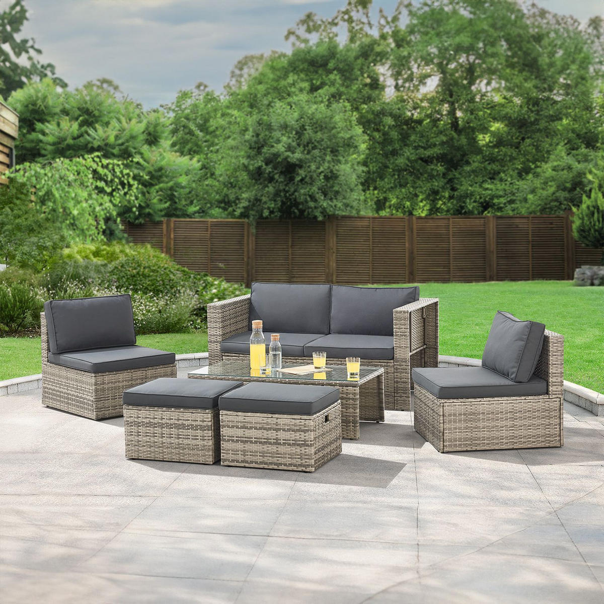 LOUNGEGARNITUR Salou inkl. Abdeckung grau - Grau, Kunststoff - Juskys