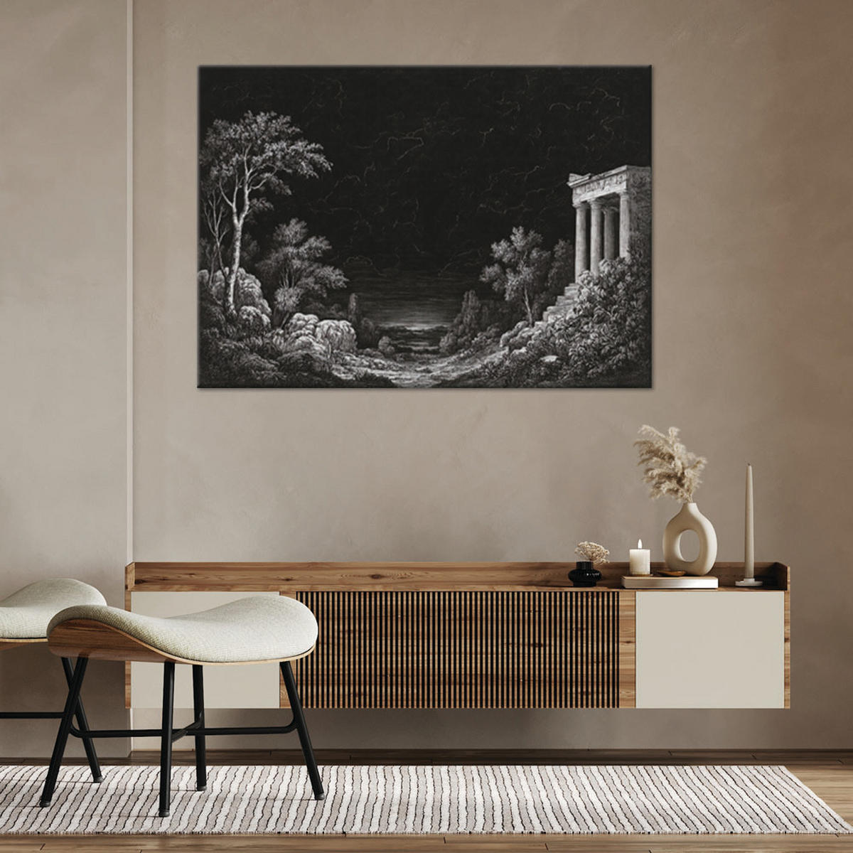 WANDBILD schwarz landschaftsarchitektur - Schwarz, Textil (60/40cm) - Feeby