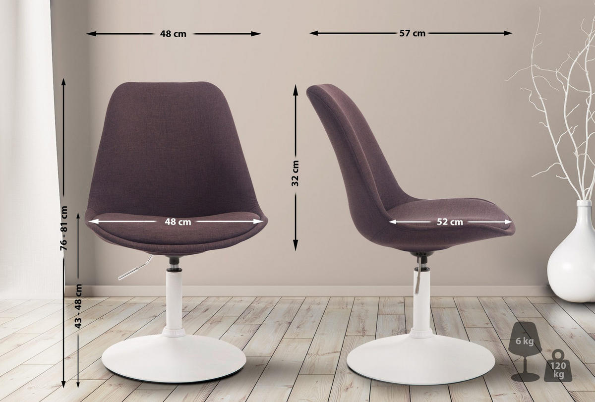 DREHSTUHL Stoff braun - Weiß/Braun, Textil/Metall (48/76/57cm) - CLP