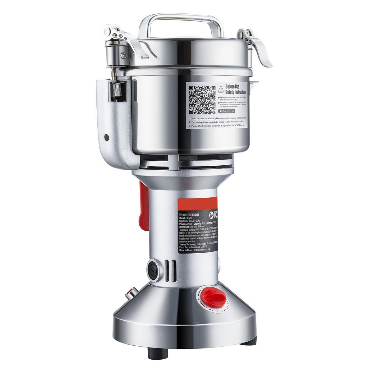 GETREIDEMUHLE Elektrische 750g Edelstahl 2000W - Silberfarben, Metall (20.01/41/20.01cm) - Rolipo