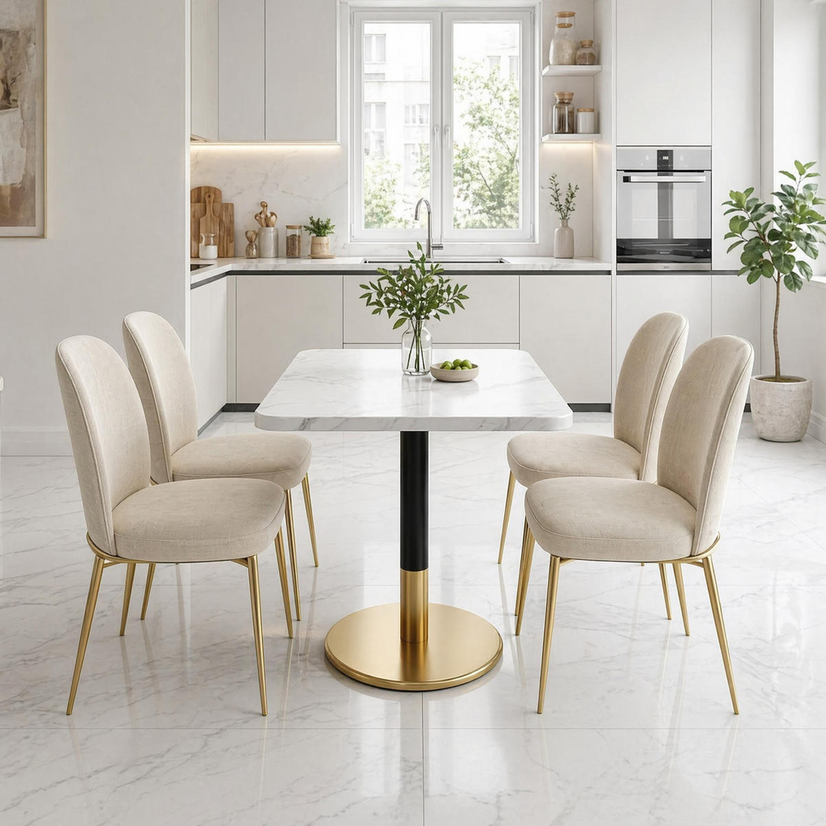 ESSTISCH in Weißer Marmor runder Küchentisch für 3-4 Personen, B80/T60/H75 cm - Goldfarben/Weiß, Holzwerkstoff/Metall (80/60/75cm) - STILVORA