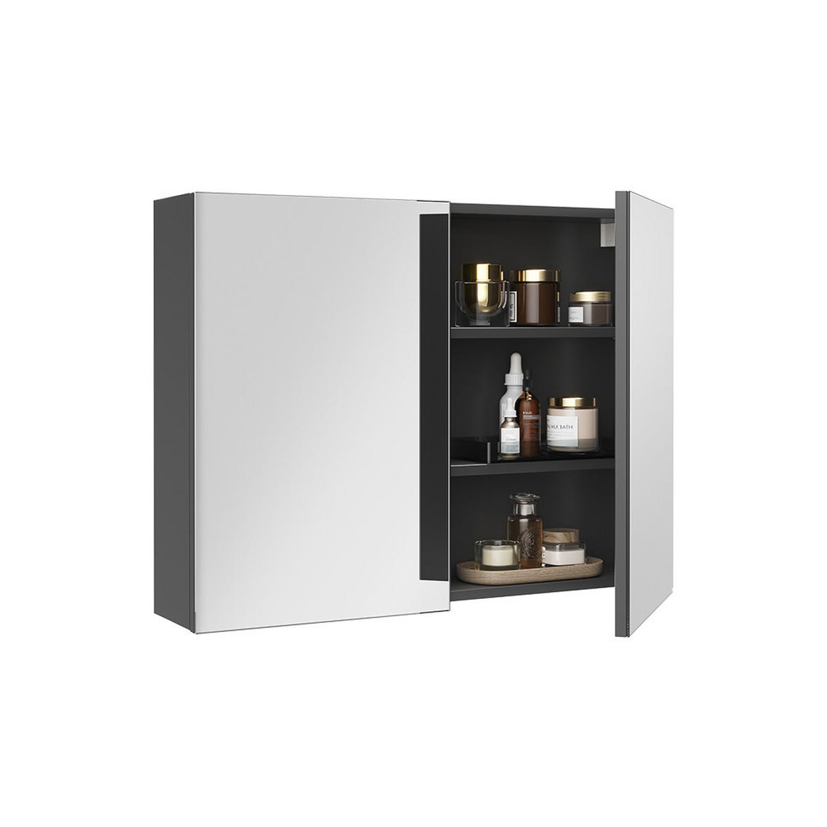KOPALNIŠKA OMARICA Z OGLEDALOM Lavia, Antracit, 80 x 60.2 cm - antracit, leseni material (80/170/17cm) - Vicco