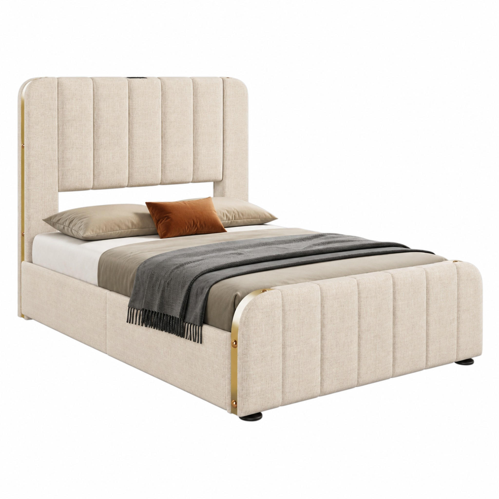 POLSTERBETT mit 4 Schubladen 90x200 cm Leinen Beige inkl. Matratze - Beige, Metall (90/200cm) - Meubliv
