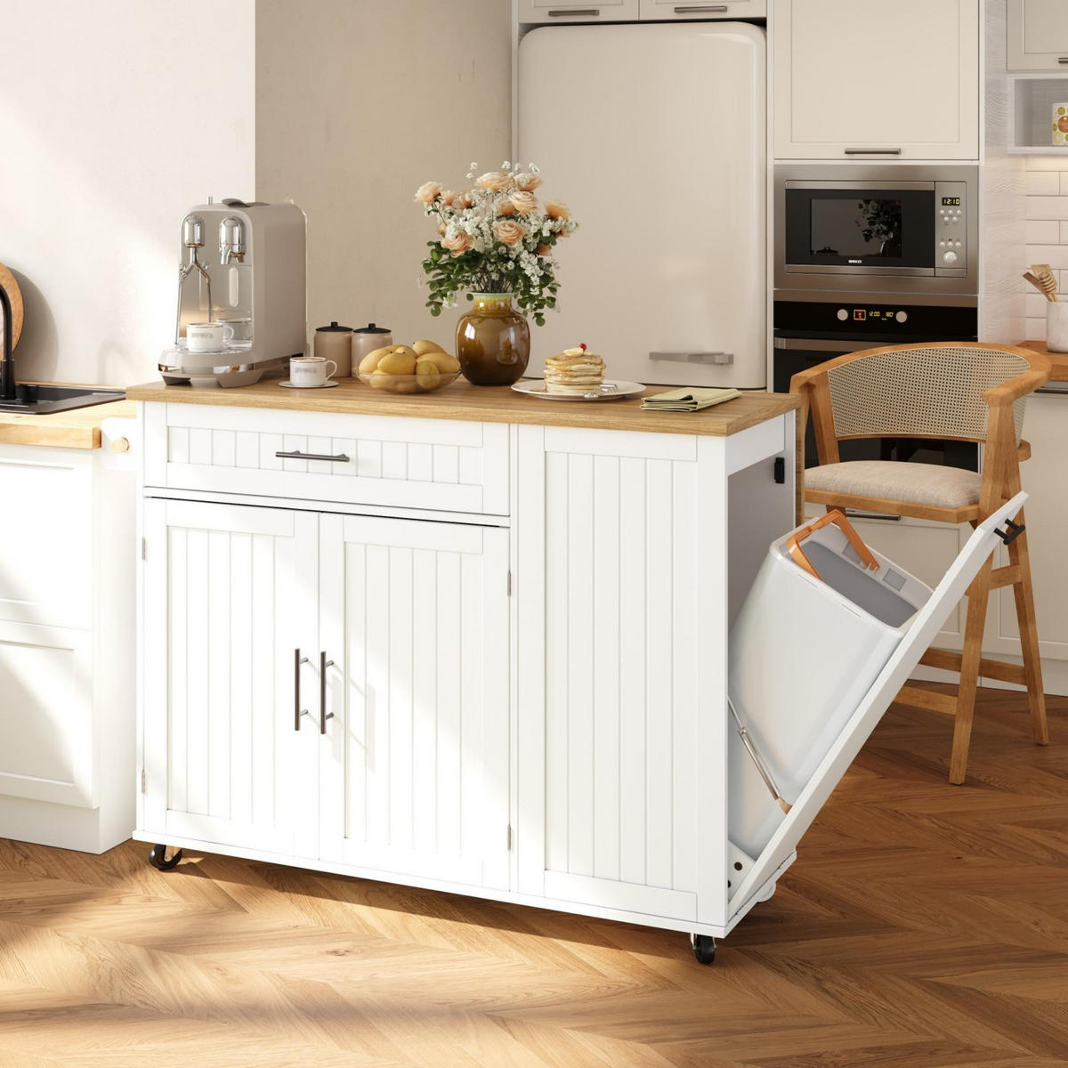 KÜCHENINSEL 130 cm MDF Weiß mit Klappbarer Arbeitsplatte und Feststellrollen - Weiß, Holzwerkstoff (70/93/130cm) - Korfee