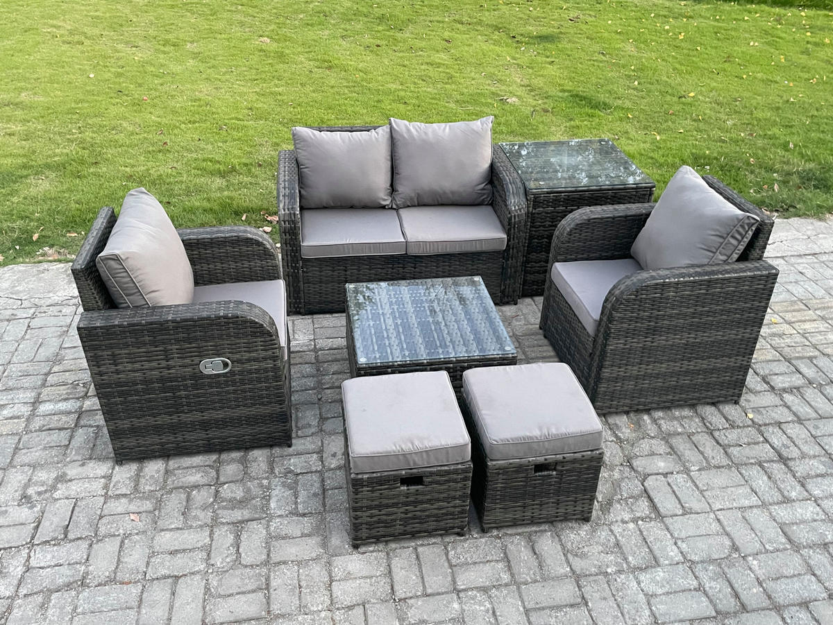 LOUNGESOFA-SET Polyrattan Dunkelgrau 6-Sitzer - Dunkelgrau, Metall - Fimous