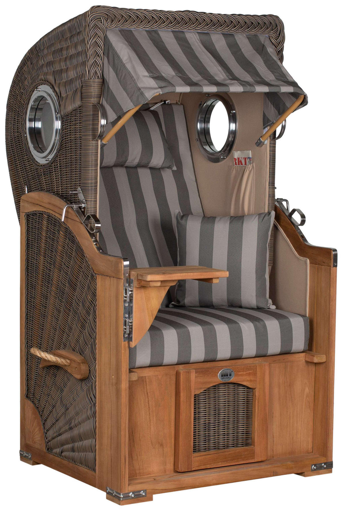 STRANDKORB Düne Single Teak 1-Sitzer - Braun/Grau, Holz/Textil (96/165/80cm) - Mr. Deko