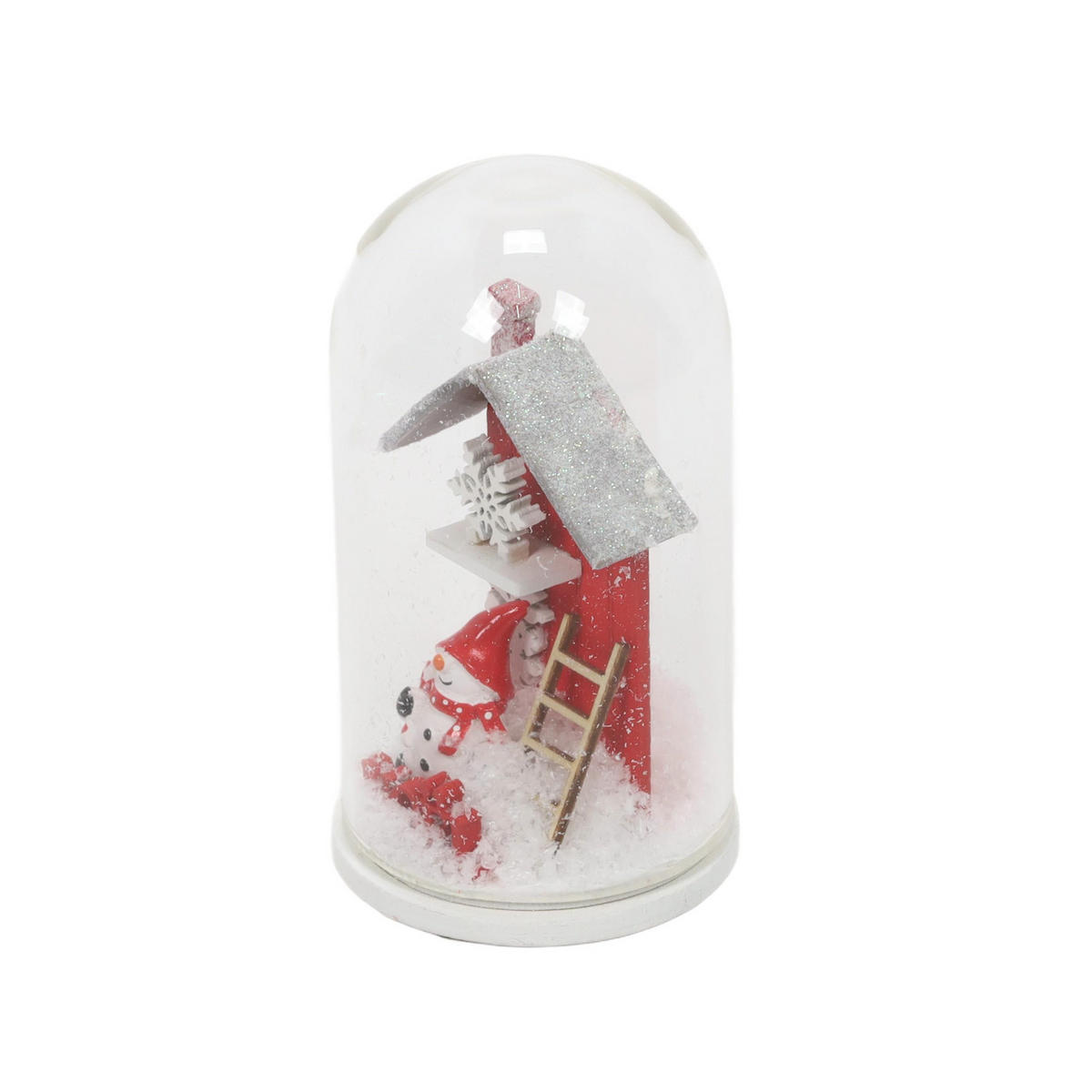 GLASKUPPEL mit Weihnachtshaus aus Holz 7/7/11,5 cm - Rot, Holzwerkstoff (7/11.5/7cm) - Atmosphera Createur d´interieur