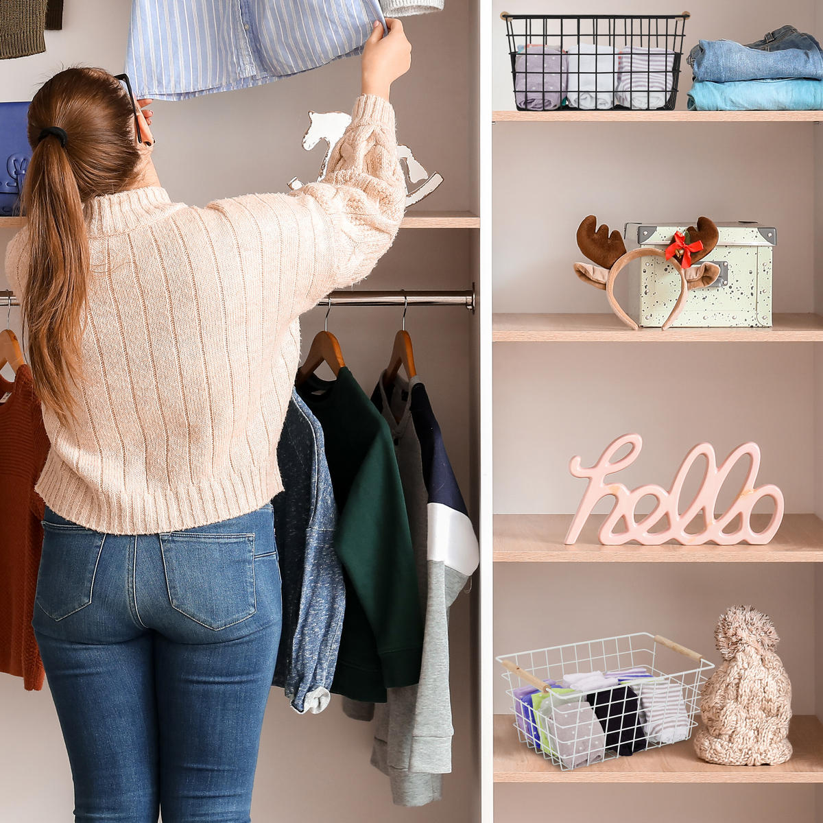 2XDRAHTKORB - Weiß, Holz/Metall (31/16/21cm) - Relaxdays