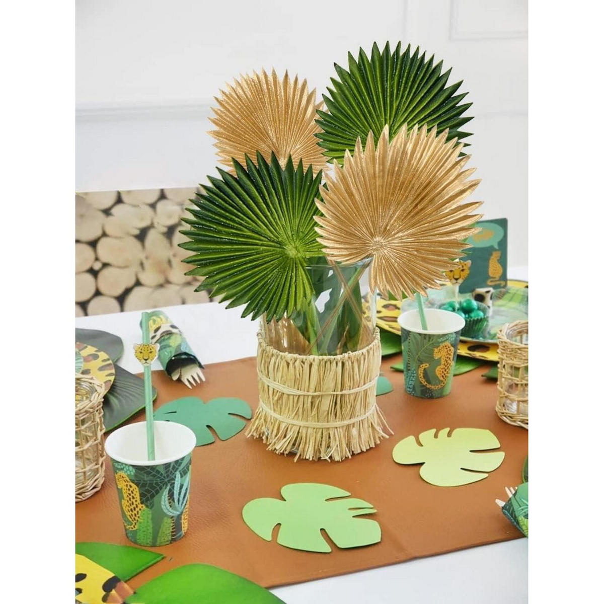 KUNSTPFLANZE 6-teiliges Set Palmenblätter Grün & Gold - Multicolor, Kunststoff (36cm)
