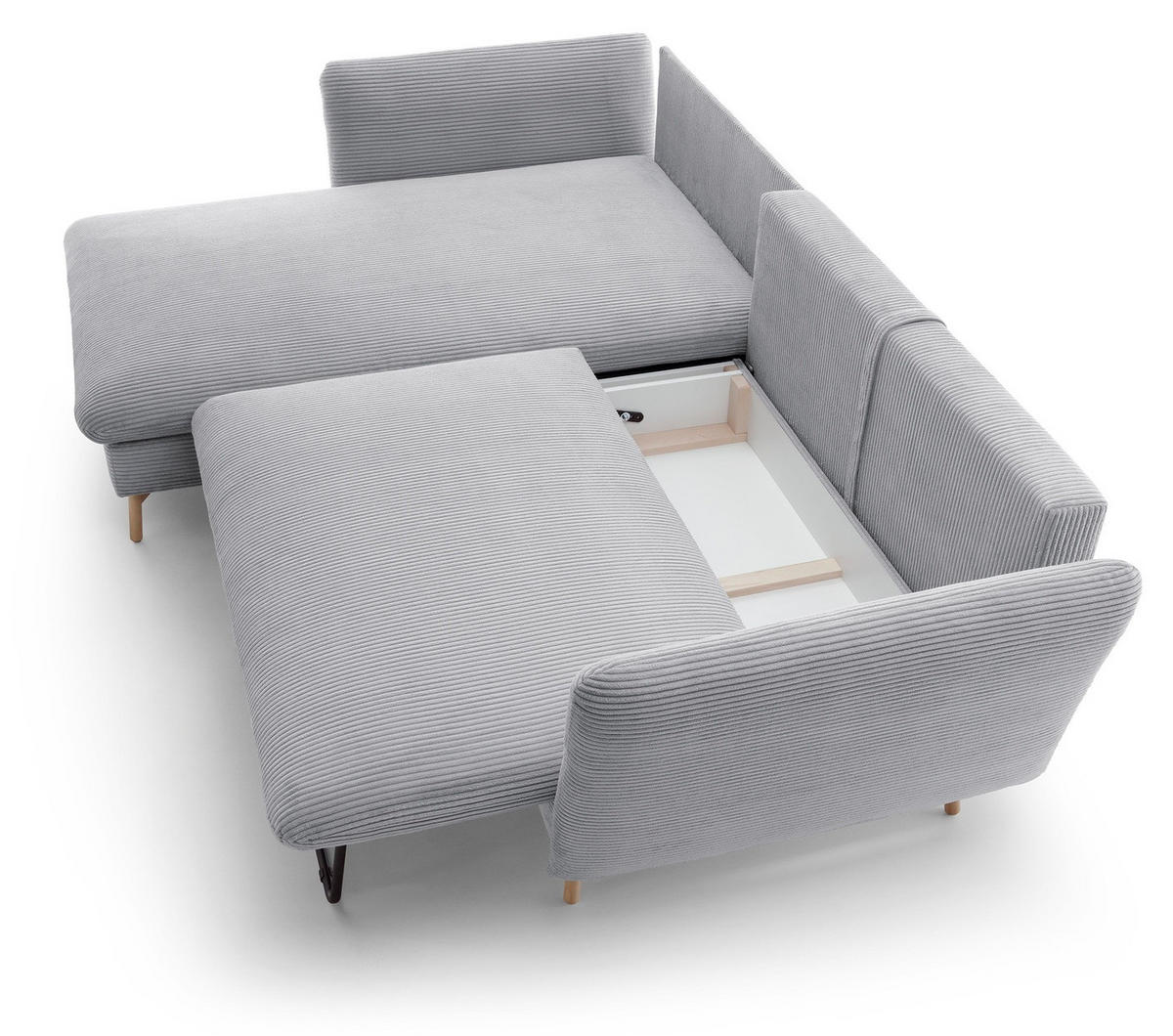 ECKSOFA Savona L-Form 260 cm, Cordstoff, Links, Hellgrau - Hellgrau, Holz (258/167cm) - Emporius