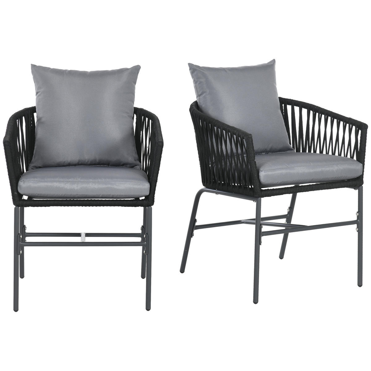 GARTENSTUHL 2er-Set DE-08276 mit Sitz- und Rückenkissen Schwarz - Schwarz, Metall (60/71/57cm) - ComfortXL