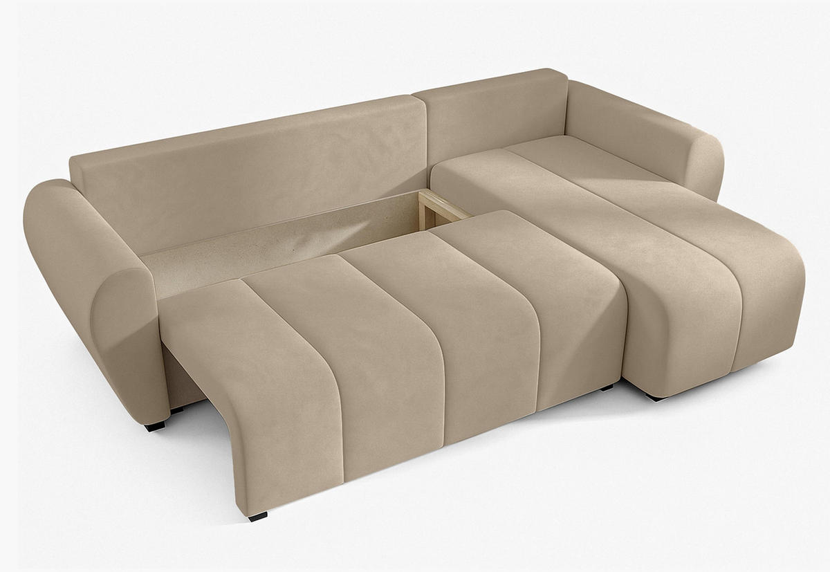ECKSOFA L Form Malatya Hellbraun 246/145/82 cm stilvolle mit Schlaffunktion R - Hellbraun/Schwarz, Kunststoff/Textil (246/145cm) - AX Living