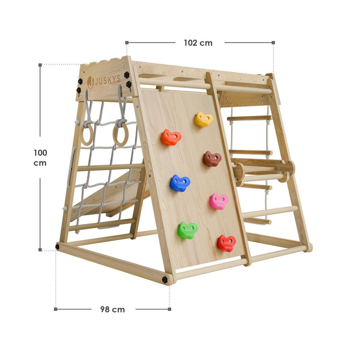 KLETTERGERÜST MINI für Kinder mit Rutsche - Naturfarben, Holz (102/98cm) - Juskys