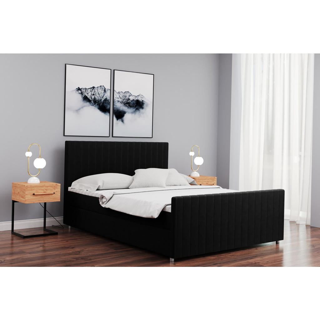 Thumbnail - Kaiser Möbel Boxbett, Schwarz, Textil, 2 Schubladen, H2, Höhe ca. 20 cm, einzeln stellbar,Rechteckig, 140x200 cm, Reach,...