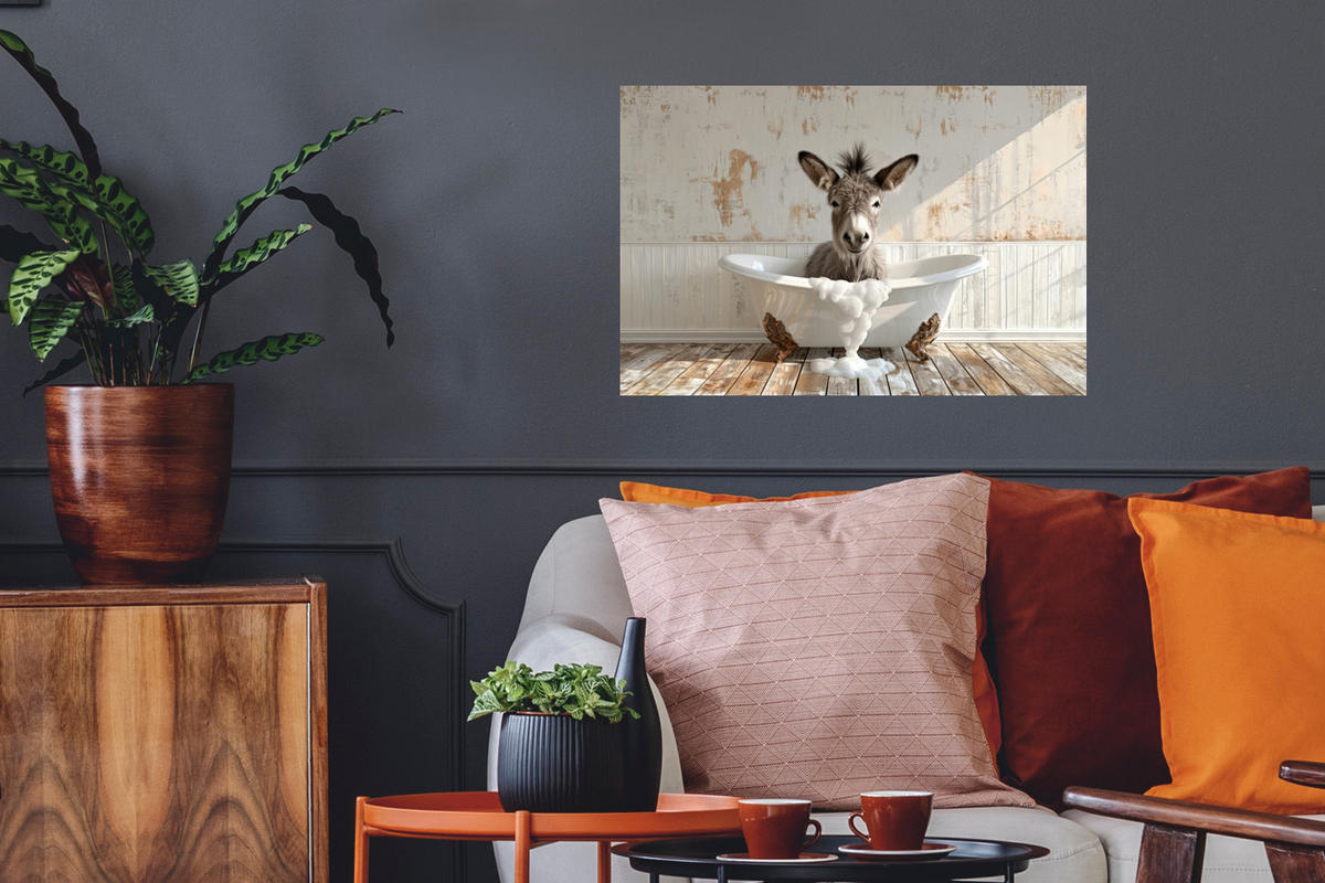 WANDTATTOO Esel - Tiere - Badewanne - Schaumstoff 60x40 cm - Weiß, Kunststoff (60/40/0.1cm) - MuchoWow