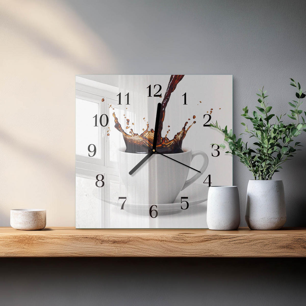 WANDUHR 30x30 cm - Kaffee - Weiß, Glas (30/30/0.4cm) - TULUP