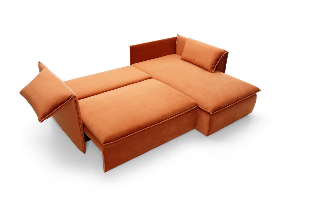 ECKSOFA PREGIO Orange Plüsch-Stoff mit Schlaffunktion - Orange, Holz (230/166cm) - MASSENO