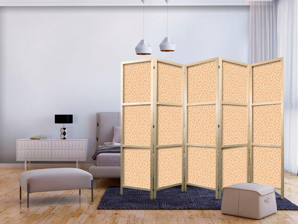 PARAVENT Japanischer 5-tlg 225x172 cm Pastellabstraktion - Orange, Holz/Textil (225/172/3cm) - Muralo