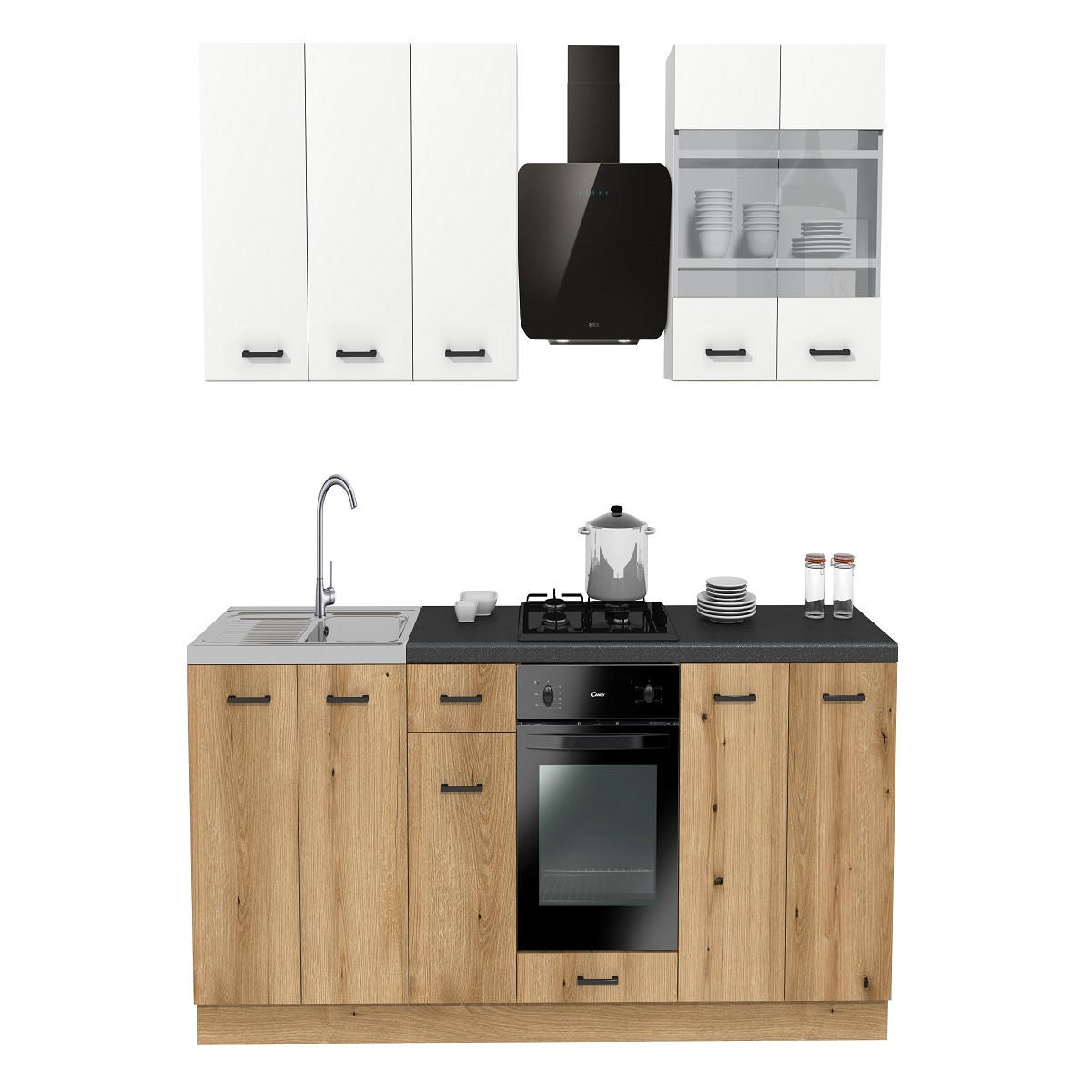 KÜCHENZEILE 260 cm mit Arbeitsplatte - SIMPLY Z22 - in Eiche / Weiß Matt - Eichefarben/Schwarz, Holz/Holzwerkstoff (260/212/53cm)