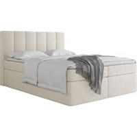 BOXBETT Amira mit Bettkasten, Creme Boucle 180x200 cm - inkl. H3 Matratze und H2 Visco Topper - Schwarz/Weiß, Holzwerkstoff/Kunststoff (180/200cm) - WFL GROUP