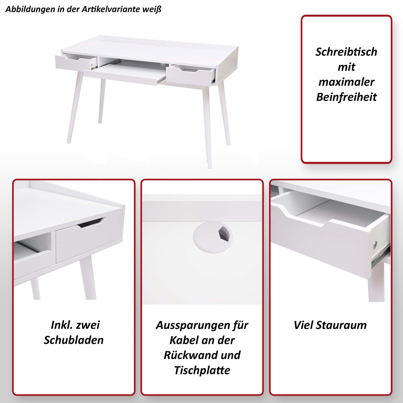 SCHREIBTISCH A70B rechteck Weiß - Weiß, Holzwerkstoff (55/120/80cm) - MCW