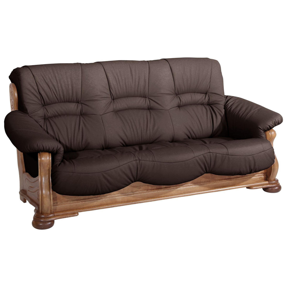 SOFA 3-Sitzer Katlin Bezug Echtleder Eiche rustikal P43 / braun - Braun, Leder (205/95/95cm) - 58aufmkessel