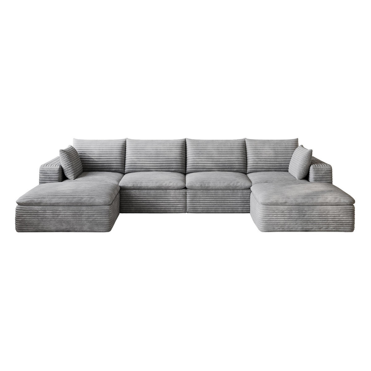 WOHNLANDSCHAFT aus Stoff 340 cm Grau mit abnehmbarer Polsterung und Schaumstoffkern - Grau, Textil (340/60/160cm) - Modfu