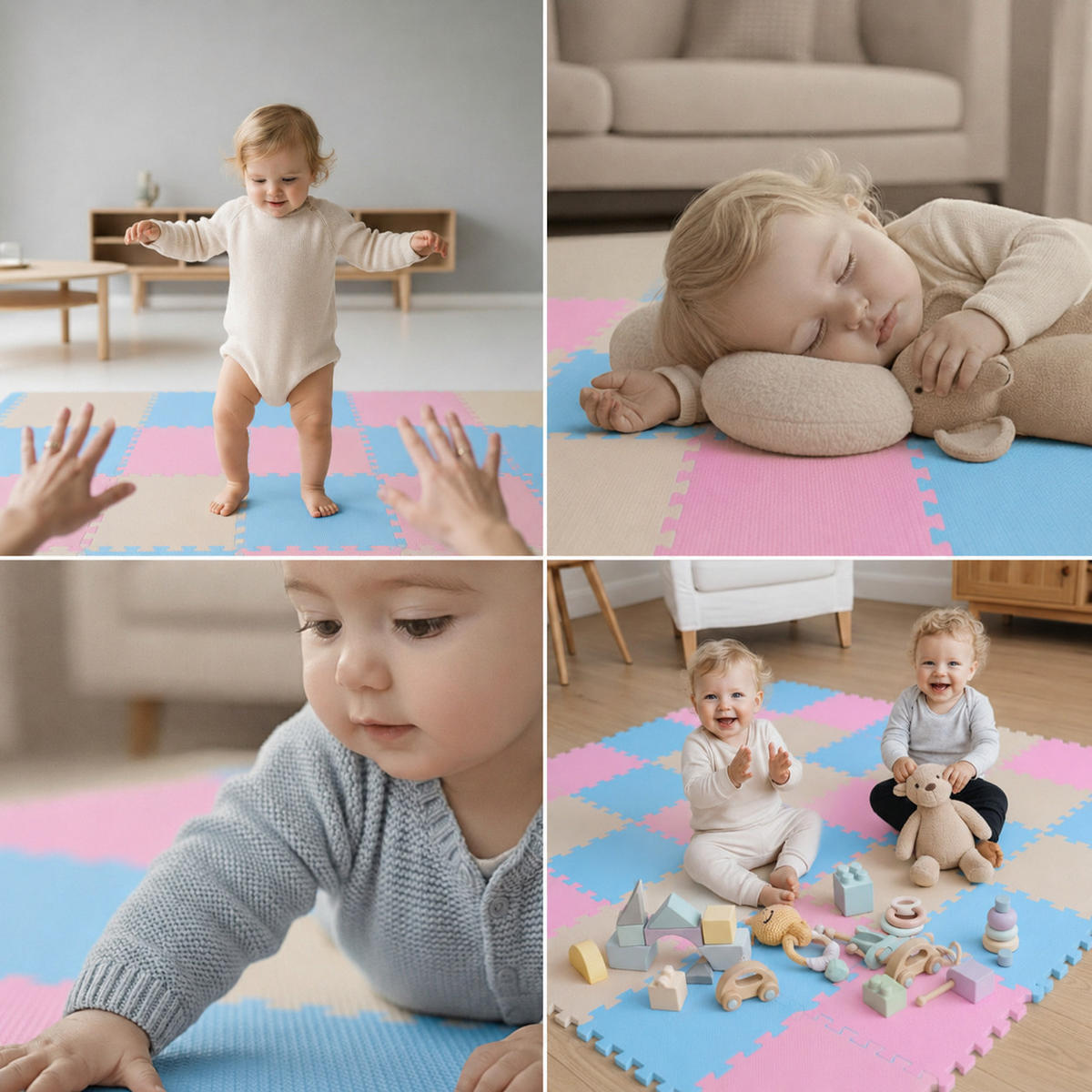 SPIELMATTE ab Null 270/90 cm Puzzlematte Hellblau - Pink, Kunststoff (30/30cm) - Littletom
