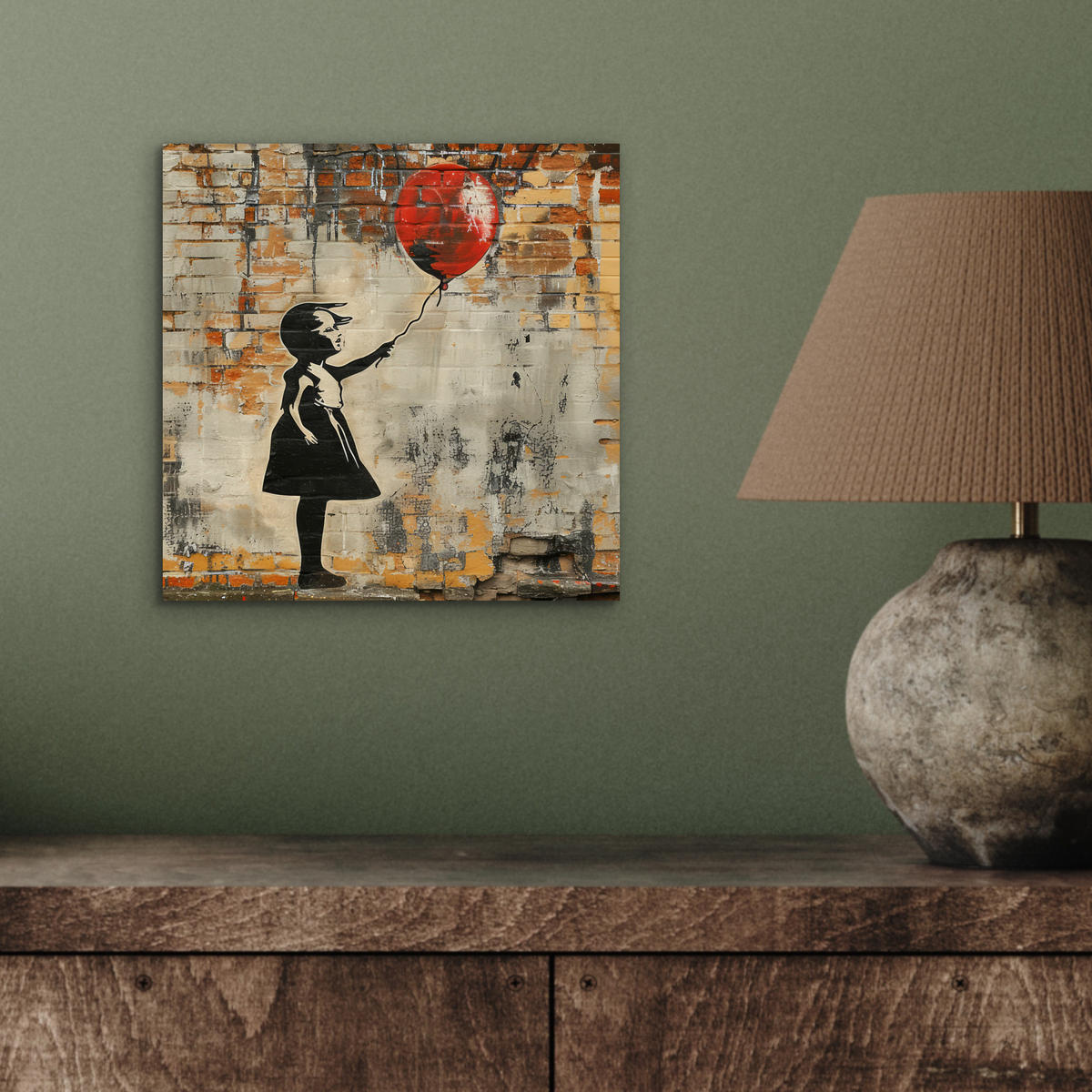 KOVOVÝ OBRAZ Graffiti - Banksy - Dievča - Street art 20x20 cm - piesková, kov (20/20cm) - MuchoWow